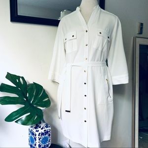 Sharagano Plus Size Cream Button Drown Dress